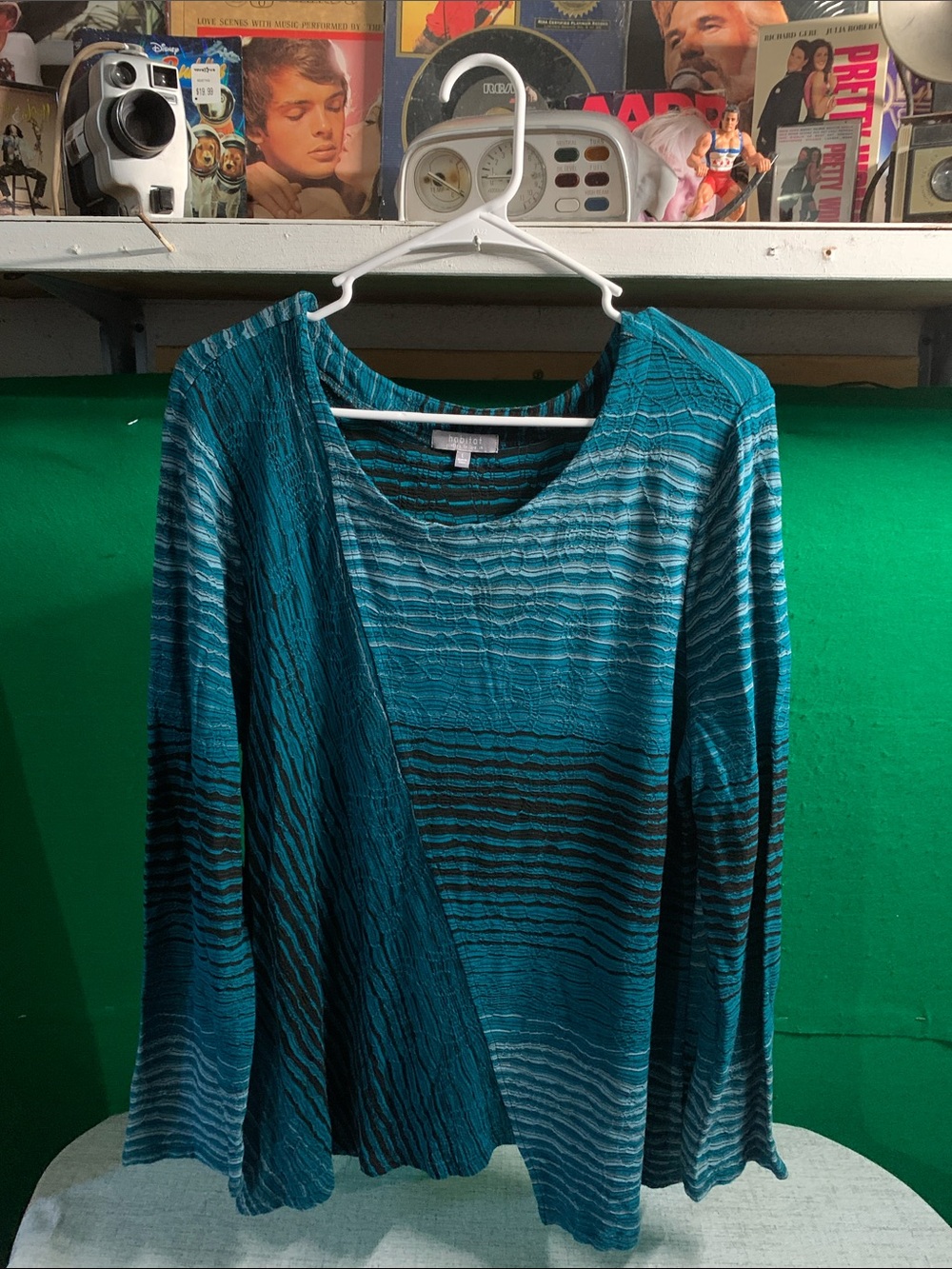 Habitat Teal Striped Long Sleeve Scoop Neck Top